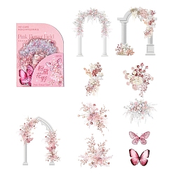 Pink 20Pcs Flower Arch Waterproof PET Decorative Stickers, Self-adhesive Butterfly Decals, for DIY Scrapbooking, Pink, 40~90mm
