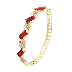 Red Cubic Zirconia Rectangle & Evil Eye Hinged Bangle, Real 18K Gold Plated Brass Jewelry for Women, Red, Inner Diameter: 2x2-1/2 inch(5x6.2cm)