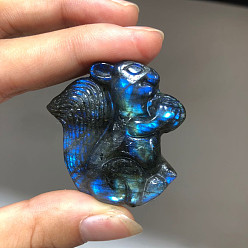 Squirrel Dyed Natural Labradorite Carved Display Decorations, Figurine Home Decoration, Reiki Energy Stone for Healing, Squirrel, 40~60mm
