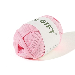Pearl Pink Polyester Cloth Yarn, For Hand Knitting Thick Thread, Crochet Cloth Yarn, Pearl Pink, 5mm, about 32.81 Yards(30m)/Skein