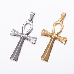 Mixed Color 304 Stainless Steel Pendants, Ankh Cross, Mixed Color, 44.5x25.5x3mm, Hole: 8x4mm