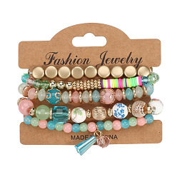 HY-2842-ZC-F color mixing Bohemian Crystal Pendant Bracelet with Elastic Multi-layer Design - Fashion Jewelry