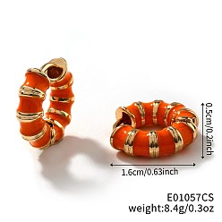 Оранжевый Латунные полосатые эмалевые бамбуковые серьги-кольца, винтажный модный аксессуар, золотые, оранжевые, 16x5 мм