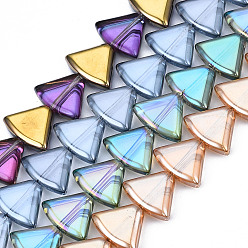 Mixed Color Electroplate Glass Beads Strands, Triangle, Mixed Color, 12x16x5mm, Hole: 1mm, about 50pcs/strand, 24.02 inch(61cm)