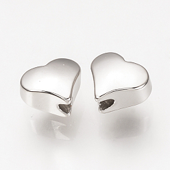 Real Platinum Plated Brass Spacer Beads, Nickel Free, Real Platinum Plated, Heart, 5x6x3.5mm, Hole: 1mm