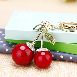 Cherry red symbolizes happiness Sparkling Diamond Fox Car Keychain Women's Bag Charm Metal Keyring Gift