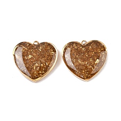 (932FM) Темно-синий аква-матовый с подкладкой 304 подвески из нержавеющей стали, сердце из эпоксидной смолы и стекла, вакуумное покрытие pvd, реальный 18 k позолоченный, темно-золотистые, 19x20x4~4.5 мм, отверстие : 1.5 мм