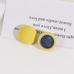 Yellow Cloth Fabric Cabochons,  Ornament Accessories, with Metal Finding, Half Round, Yellow, 18x10mm