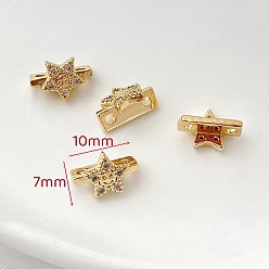 Star Brass Micro Pave Clear Cubic Zirconia Slide Charms, Golden, Star, 7x10mm