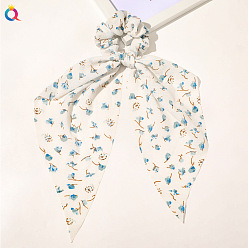 Bubble gauze dandelion triangle streamer - white Chic Floral Hair Accessory for Women - Triangle Ribbon Peony Bow Scrunchie Headband