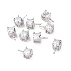 Clear Rhodium Plated 925 Sterling Silver Peg Bails, with Cubic Zirconia, Square, Platinum, Clear, 9x4x4.5mm, Hole: 2.5x1.5mm, Pin: 0.6mm