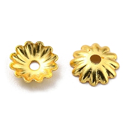 Real 18K Gold Plated Rack Plating Brass Bead Caps, Long-Lasting Plated, Lead Free & Cadmium Free, Flower, Multi-Petal, Real 18K Gold Plated, 6x1.2mm, Hole: 1.2mm