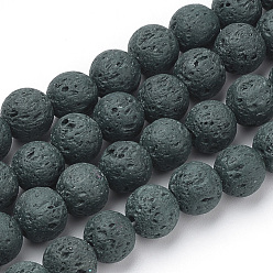 Dark Slate Gray Synthetic Lava Rock Beads Strands, Dyed, Round, Dark Slate Gray, 6mm, Hole: 1mm, about 61pcs/strand, 14.96 inch(38cm)