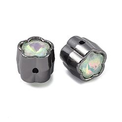 Honeydew Alloy Beads, with Rhinestone, Flower, Black, Honeydew, 10.5x10.5x12mm, Hole: 1.4mm