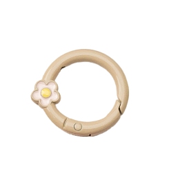 BurlyWood Spray Painted Alloy Spring Gate Ring, Ring with Flower, BurlyWood, 27x4mm, Hole: 1.3mm