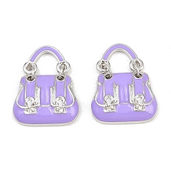 Фиолетовый Подвески из эмали и сплава, стойки покрытие, прелести мешков, без кадмия, без никеля и без свинца, платина, фиолетовые, 26x20x5 мм, отверстие : 9x6.5 мм