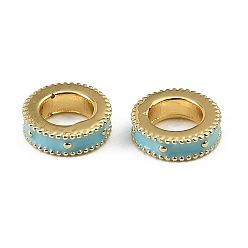 Turquoise Pâle Laiton émail perles européennes, Perles avec un grand trou   , rondelle, crémaillère plaquage, plaqué longue durée, sans cadmium et sans plomb, réel 18 k plaqué or, turquoise pale, 9.5x3mm, Trou: 5mm
