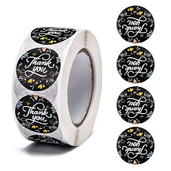 Black DIY Scrapbook, 1 Inch Thank You Stickers, Decorative Adhesive Tapes, Flat Round with Word Thank You, Black, 25mm, about 500pcs/roll