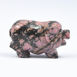 Rhodonite Natural Rhodonite Sculpture Display Decorations, Lucky Pig Feng Shui Ornament, for Home Office Desk, 60x40x30mm