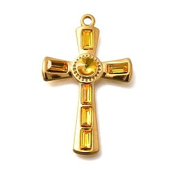 Цитрин 304 подвески из нержавеющей стали, со стразами, реальный 18 k позолоченный, ионное покрытие (ip), крестик, цитрин, 37.5x23.5x4.5 мм, отверстие : 2 мм