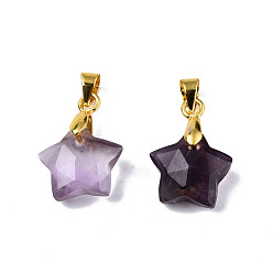 Amethyst Natural Amethyst Charms, with Golden Plated Brass Findings, Faceted Star, Star: 12x12.5x5.5mm, Hole: 3.5x4mm