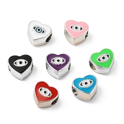 Mixed Color CCB Plastic European Beads, Large Hole Beads, Heart with Evil Eyes, Mixed Color, 11x11.5x8mm, Hole: 5mm