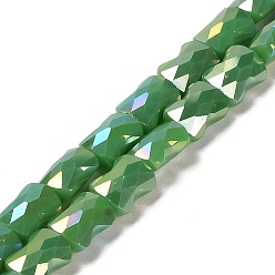 Lime Green AB Color Plate Glass Beads Strands, Imitation Jade, Faceted Bamboo Stick, Lime Green, 8x6x4mm, Hole: 1mm, about 70~71pcs/strand, 22.05 inch(56cm)