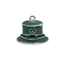 Hat Saint Patrick's Day Alloy Enamel Pendants, Platinum, Hat, 23x23mm, 10pcs/bag