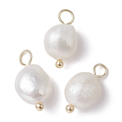 Golden Natural Pearl Potato Charms, with Brass Loops, Golden, 13~15x6~8x6mm, Hole: 2.8mm, 3pcs/set