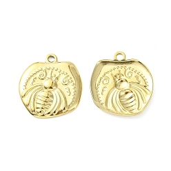 Real 14K Gold Plated 304 Stainless Steel Pendants, Nuggets with Bees Charms, Real 14K Gold Plated, 19x17.5x2.3mm, Hole: 1.6mm