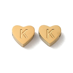 Letter K Ionenbeschichtung (IP) 304 Edelstahlperlen, golden, Herz mit Brief, Buchstaben k, 5.5x6.5x3 mm, Bohrung: 1.6 mm