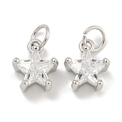 Платина Покрытие стойки латунь микропаве прозрачные кубические циркониевые подвески, без свинца и без кадмия, долговечный, звезда, платина, 10.5x8.5x5.5 мм, отверстие : 3.5 мм