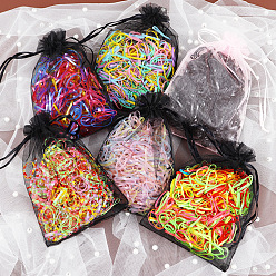 Mixed batch Élastiques à cheveux colorés en forme de bonbons pour enfants, bandes élastiques non dommageables dans un joli sac à cordon