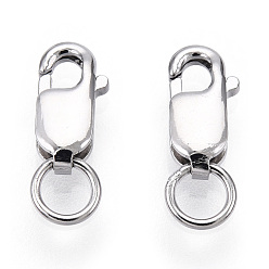 Real Platinum Plated Rhodium Plated 925 Sterling Silver Lobster Claw Clasps, with Jump Rings, with 925 Stamp, Real Platinum Plated, 8x4x2mm, Hole: 2.2mm