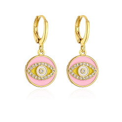 43045 Bohemian-style 18K gold-plated copper drop earrings with oil drip and evil eye zircon stones for women.
