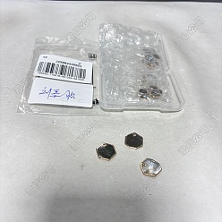 черная губная раковина 10шт. натуральные черные шестиугольные подвески в виде губной раковины, с латунной кромкой, золотой свет, 14.5x13x1~2 мм, отверстие : 1.2 мм