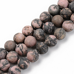Rhodonite Natural Rhodonite Beads Strands, Frosted, Round, 10mm, Hole: 1mm, about 37~38pcs/strand, 15.16'(38.5cm)