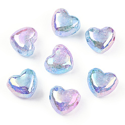 Light Blue Transparent Crackle Acrylic Beads, Gradient Color, Heart, Light Blue, 19x22x14mm, Hole: 3.5mm