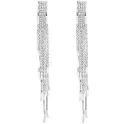 Platinum Boho Tassel Chandelier Earrings Cubic Zirconia Long Earrings Crystal Dangling Earrings Long Drop Chain Earrings Long Rhinestone Tassel Earrings for Women, Platinum, 118x10mm, Pin: 0.8mm