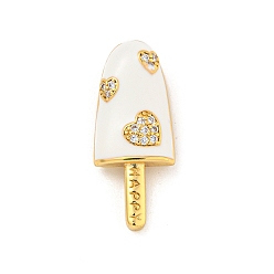 Белый Стойка металлическая латунная микропрофилированная кубическая циркония подвески, с эмалью, долговечный, без кадмия и без свинца, реальный 18 k позолоченный, мороженое, белые, 25.5x10.5x7 мм, отверстие : 6.5x2.5 мм