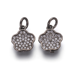 Черный Цвет Металла Брелки из экологически чистой латуни с микропаве и кубическим цирконием, без свинца и без кадмия, прозрачные, цветок, металлический черный , 11x9x2 мм, отверстие : 3 мм