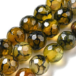 Olive Natural Agate Beads Strands, Dyed & Heated, Round, Faceted, Olive, 6mm, Hole: 1mm, about 62pcs/strand, 14.37~14.76 inch(36.5~37.5cm)