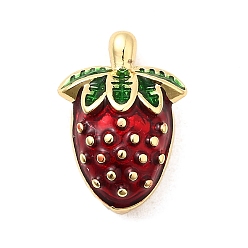 Темно-Красный Латунь эмаль подвески, клубничное очарование, долговечный, без кадмия и без свинца, реальный 18 k позолоченный, темно-красный, 16x11x7 мм, отверстие : 1.2 мм