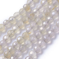 Grey Agate Electroplate Natural Grey Agate Beads Strands, Faceted, Round, 4mm, Hole: 1mm, about 100~101pcs/strand, 14.9~15.3 inch(38~39cm)