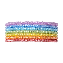 Mixed Color 7 PCS Rainbow Style Glass Seed Beads Bracelets for Women, Mixed Color, 1/8 inch(0.3~0.35cm), Inner Diameter: 2 inch(5.2cm), 7pcs/set