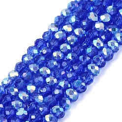 Королевский синий Нити из прозрачных стеклянных бусин-ронделей с цветным покрытием ab, граненые, королевский синий, 2.5x2 мм, отверстие : 0.5~0.9 мм, около 148~159 шт / нитка, 11.42~13.19'' (29~33.5 см)