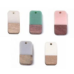 Mixed Color Resin & Walnut Wood Pendants, Rectangle, Mixed Color, 26.5x13x3~4mm, Hole: 1.8mm
