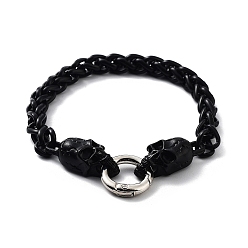 Black Alloy Rope Chains Bracelets with Skull Head for Women Men, Black, 8-7/8 inch(22.5cm)