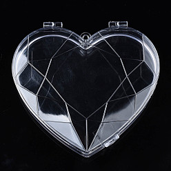 Clear Polystyrene Bead Storage Containers, with Cover, for Jewelry Beads Small Accessories, Heart, Clear, 10.9x11.8x2.7cm, Hole: 4mm, compartment: 114x88mm