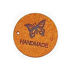 Peru Microfiber Leather Label Tags, Handmade Embossed Tag, with Holes, for DIY Jeans, Bags, Shoes, Hat Accessories, Flat Round with Butterfly, Peru, 25mm